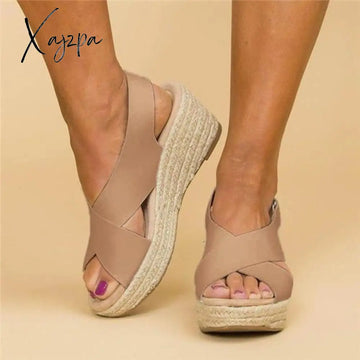 Xajzpa - Women Summer Sandals Peep Toe Magic Tape Wedges Crossed